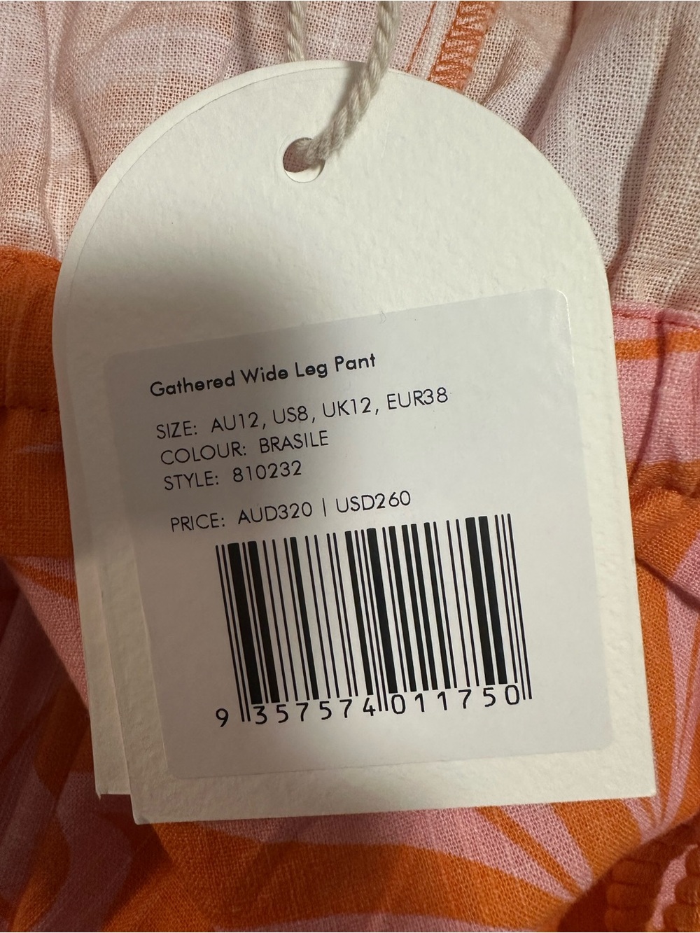 NWT AUR OCEÀ BRASILE Gathered Wide Leg Pant pink orange floral hibiscus - Picture 4 of 12